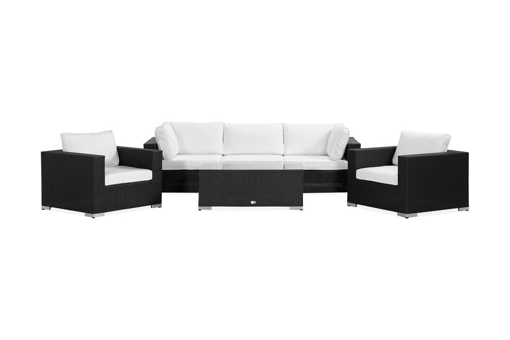BAHAMAS Loungesoffa 3-sits + Bord + 2 Fåtöljer Svart