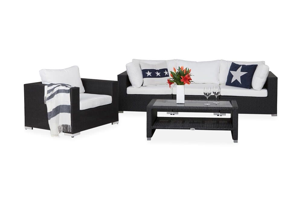 BAHAMAS Loungesoffa 3-sits + Bord Hylla + Fåtölj Svart