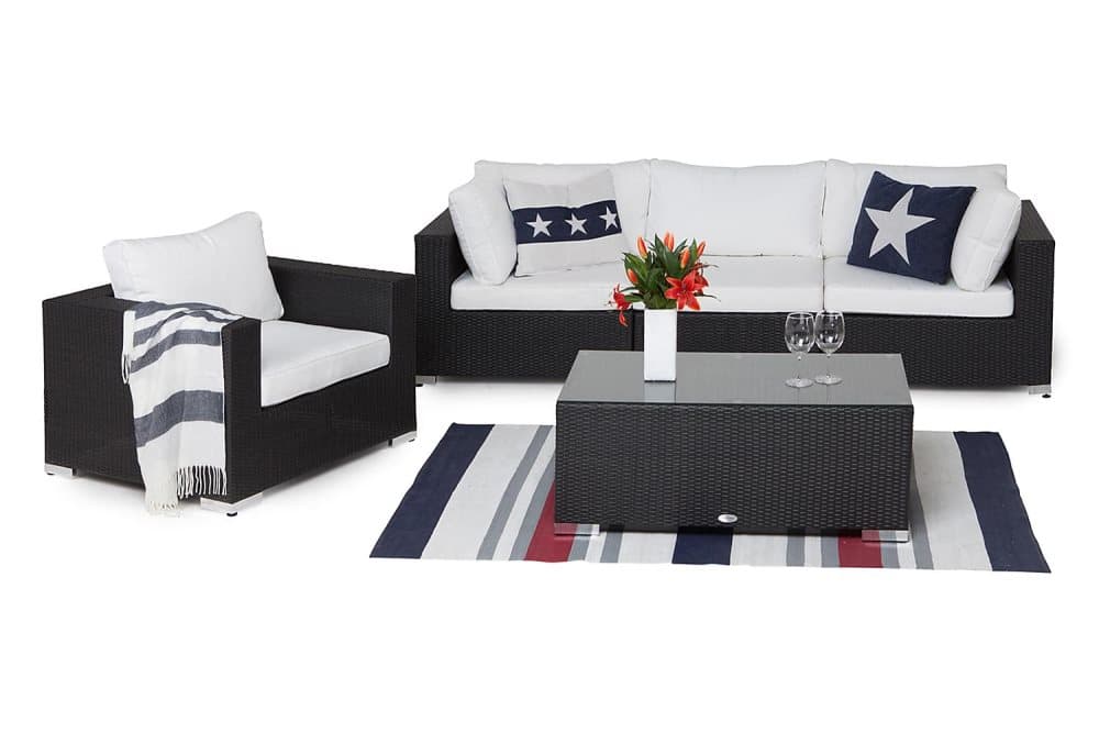 BAHAMAS Loungesoffa 3-sits + Bord + Fåtölj Svart