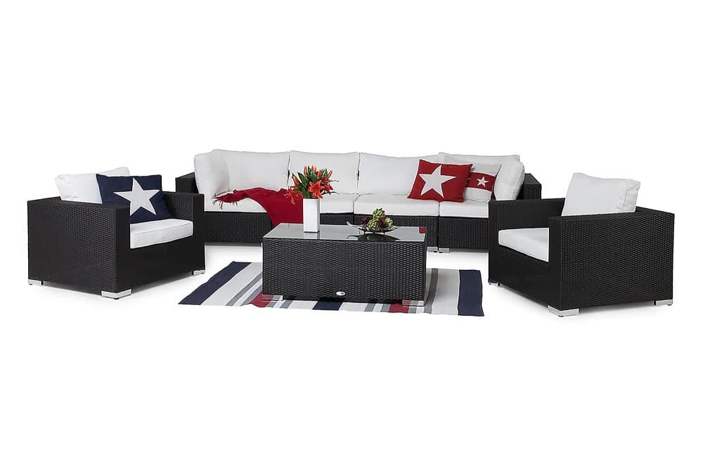 BAHAMAS Loungesoffa 4-sits + Bord + 2 Fåtöljer Svart