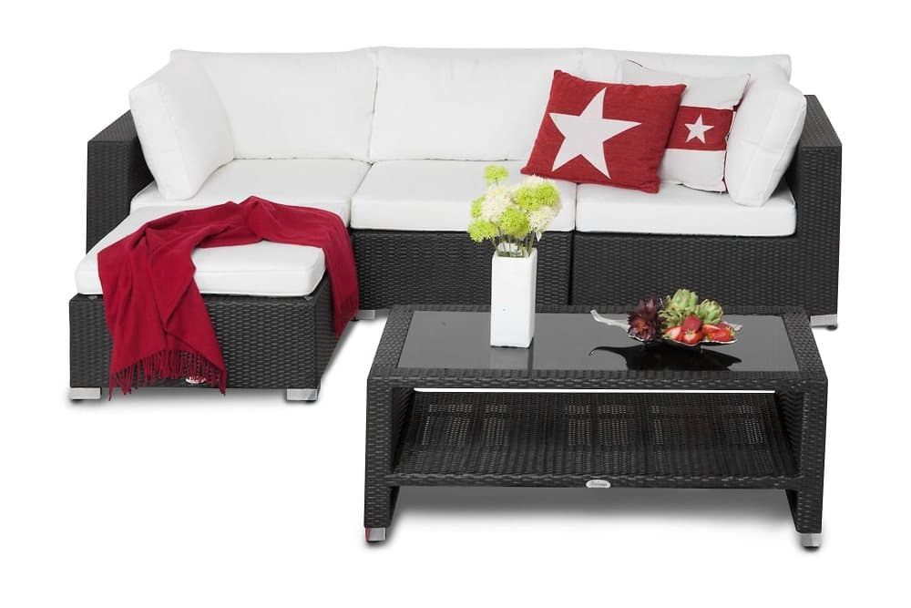 BAHAMAS Loungegrupp Small + Bord Hylla + Divan Svart