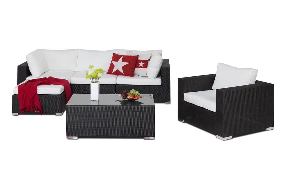 BAHAMAS Loungesoffa 3-sits + Bord + Divan + Fåtölj Svart