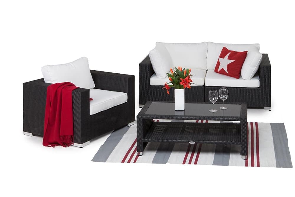 BAHAMAS Loungesoffa 2-sits + Bord Hylla + Fåtölj Svart