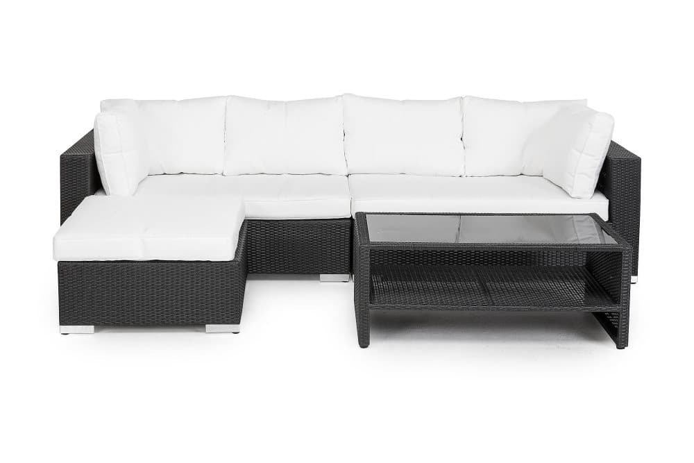 BAHAMAS Loungegrupp Medium + Bord Hylla + Divan Svart