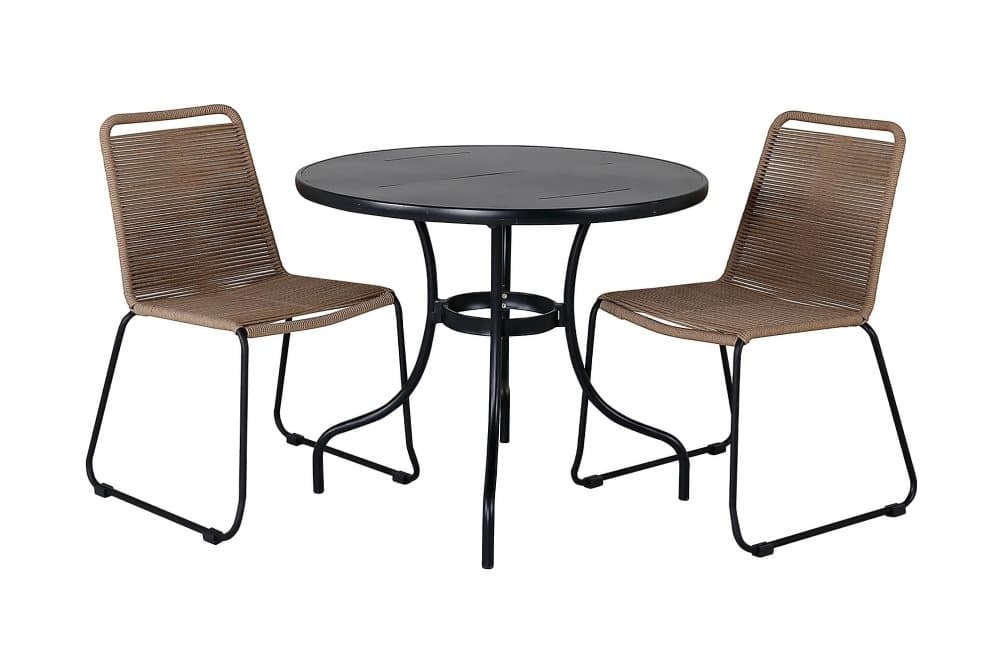 NOWO Bord Runt 90 cm Svart + 2 LINERO Stapelstolar Brun
