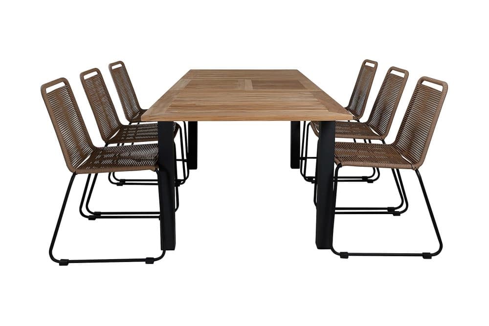 PANAMA Bord 152 cm Teak/Svart + 6 LINERO Stapelstolar Brun