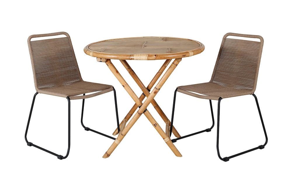 CARRIEN Caféset Rund 80 cm Bambu + 2 LINERO Stol Svart/Brun