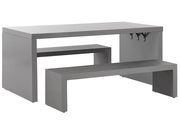 Trädgårdsmöbelset Bord och 2 Bänkar i Grå Färg Betong Effekt Modern Industriell Stil