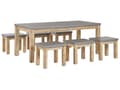 Miniatyrbild 1 av 11: Trädgårdsmöbelset Grå Betong Imitation Ljust Akaciaträ 6-sits Bord och 6 Stolar Modern Industriell Design