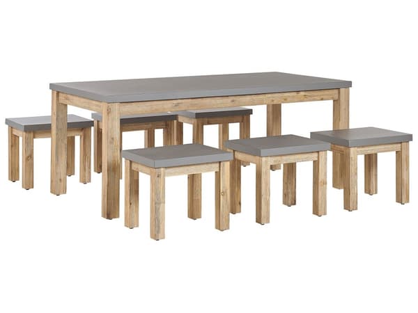 Trädgårdsmöbelset Grå Betong Imitation Ljust Akaciaträ 6-sits Bord och 6 Stolar Modern Industriell Design