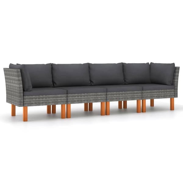 vidaXL 4-personers havesofa med hynder polyrattan grå
