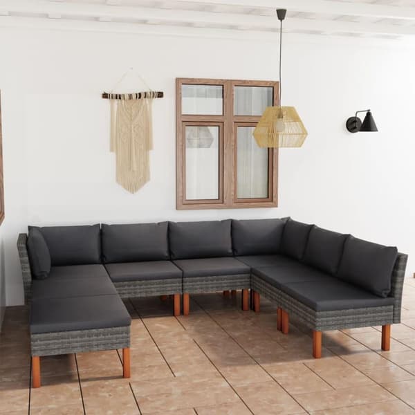 vidaXL Loungegrupp för trädgården 8 delar med dynor konstrotting grå