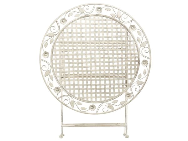 Trädgårdsbord för 4 Off-White Järn Fällbart Runt 90 cm UV Rostfritt Stål Fransk Retro Stil