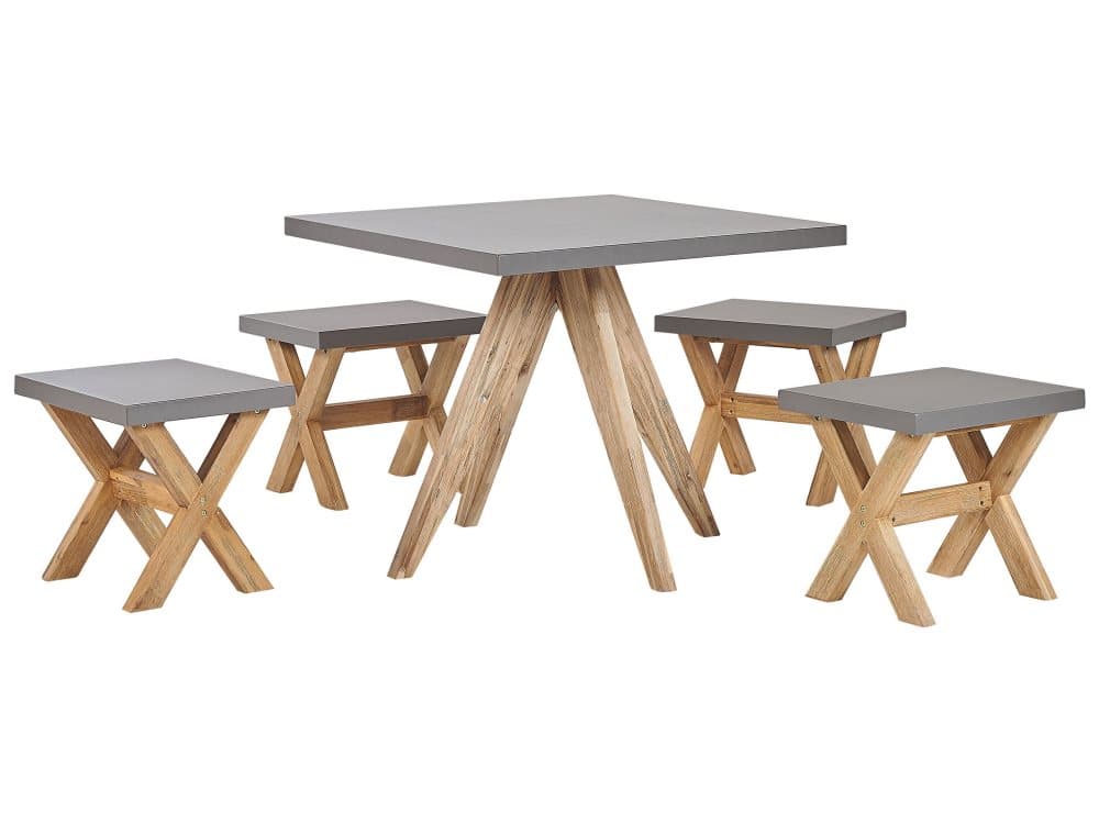 Trädgårdsmöbelset av bord och 4 pallar 90 x 90 cm grå/brun OLBIA