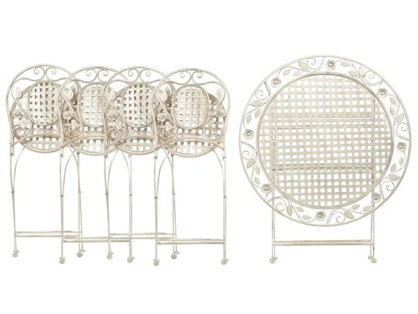 Trädgårdsmöbelset Off-White 4-sits Bord 4 st Stolar Järn Fällbara UV Rostfritt Stål Fransk Retro Stil