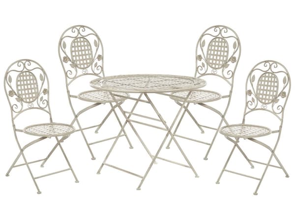 Trädgårdsmöbelset Off-White 4-sits Bord 4 st Stolar Järn Fällbara UV Rostfritt Stål Fransk Retro Stil