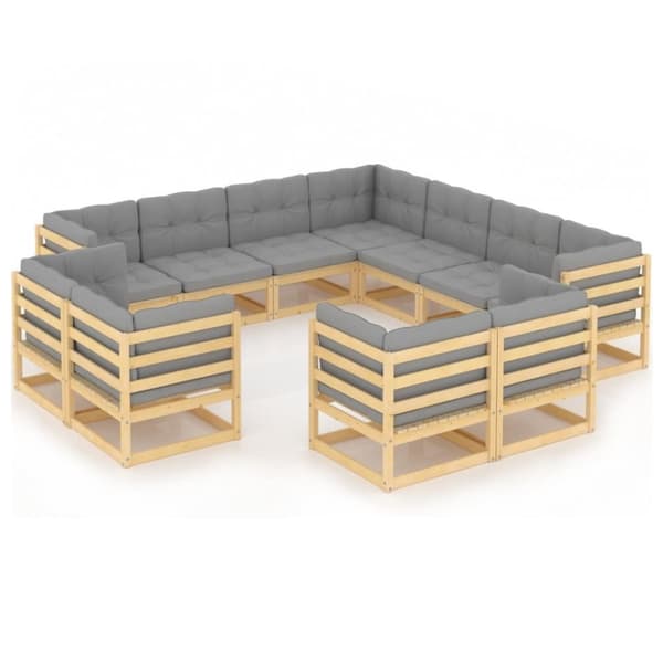 vidaXL Hagesofagruppe med puter 11 deler heltre furu
