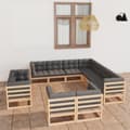 Miniatyrbillede 1 af 11: vidaXL loungesæt til haven 11 dele med hynder massivt fyrretræ