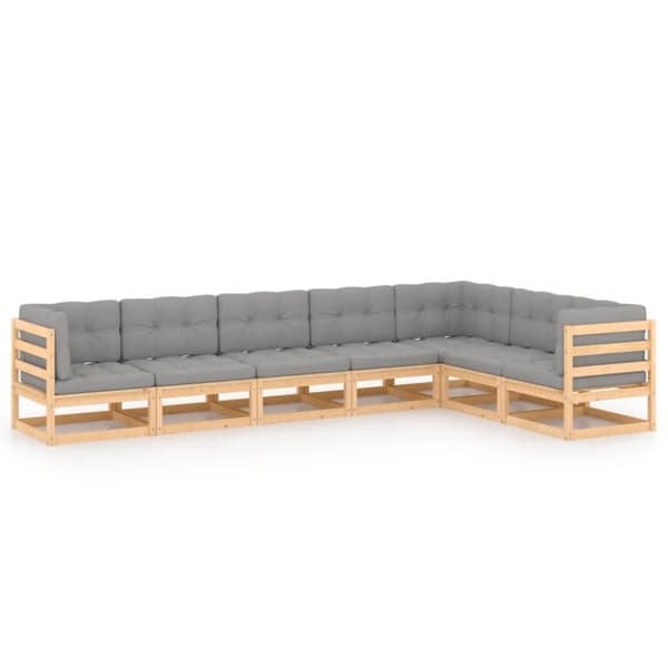 vidaXL Hagesofagruppe med puter 7 deler heltre furu
