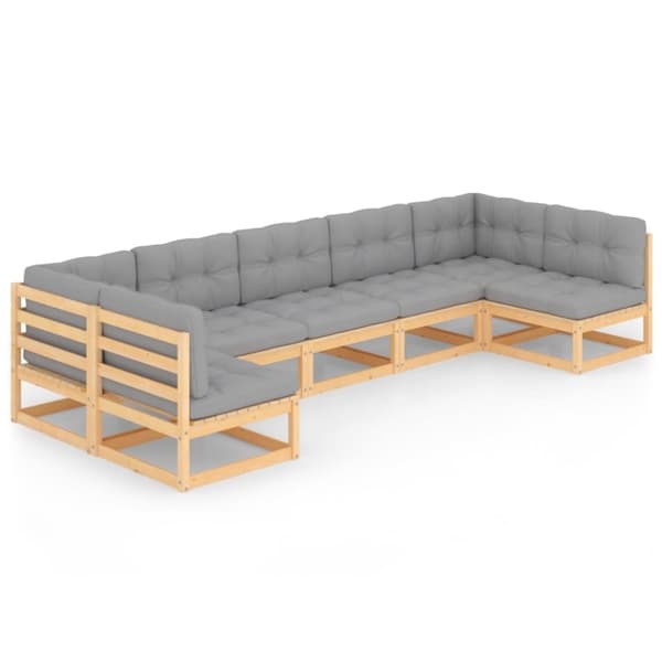 vidaXL Hagesofagruppe med puter 7 deler heltre furu