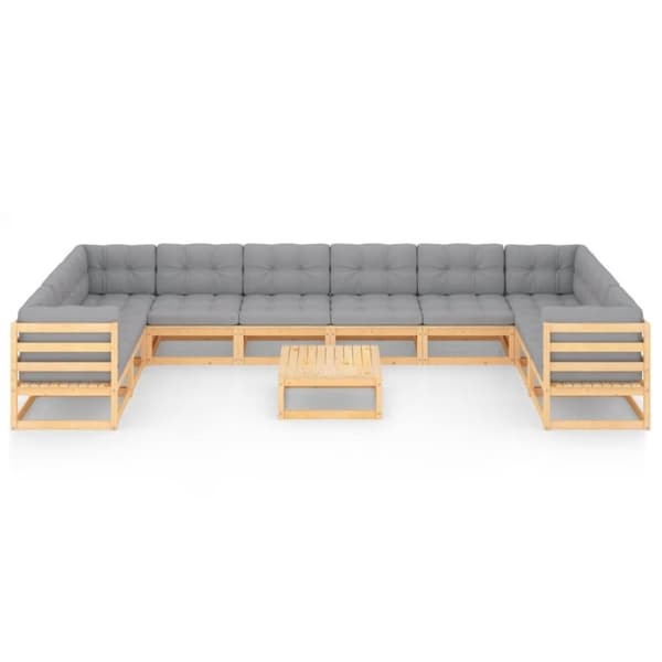 vidaXL Hagesofagruppe med puter 11 deler heltre furu