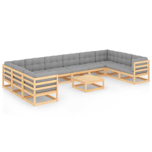 vidaXL Hagesofagruppe med puter 11 deler heltre furu