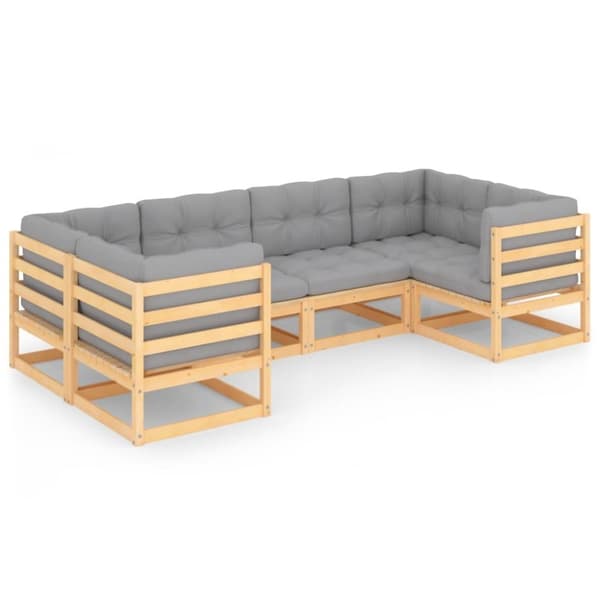vidaXL Hagesofagruppe med puter 6 deler heltre furu