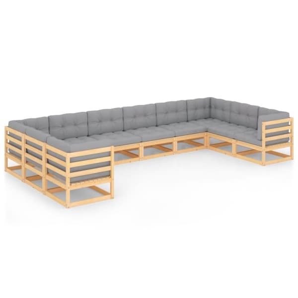 vidaXL Hagesofagruppe med puter 10 deler heltre furu