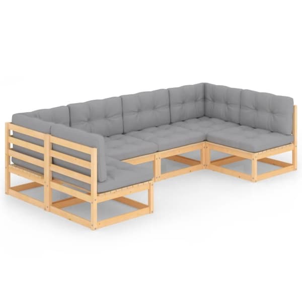 vidaXL Hagesofagruppe med puter 6 deler heltre furu