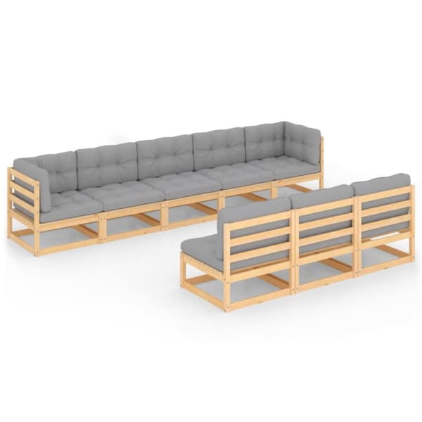 vidaXL Hagesofagruppe med puter 8 deler heltre furu
