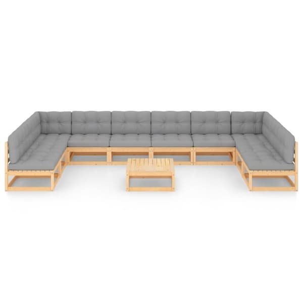 vidaXL Hagesofagruppe med puter 11 deler heltre furu