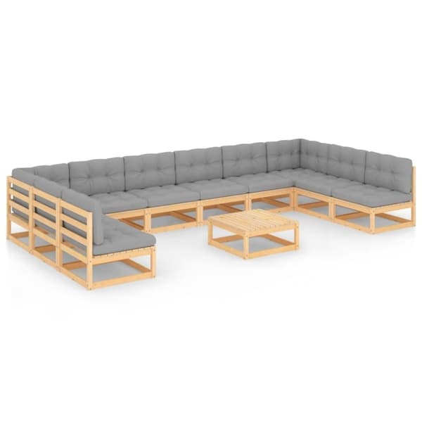 vidaXL Hagesofagruppe med puter 11 deler heltre furu