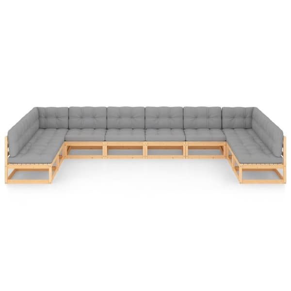 vidaXL Hagesofagruppe med puter 10 deler heltre furu