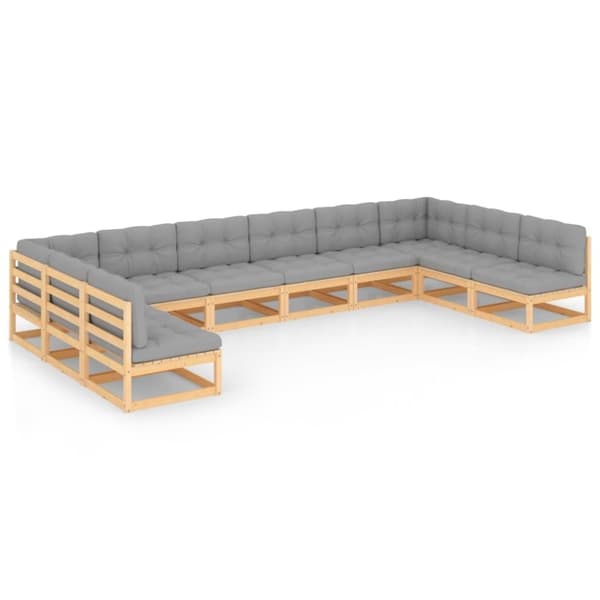 vidaXL Hagesofagruppe med puter 10 deler heltre furu