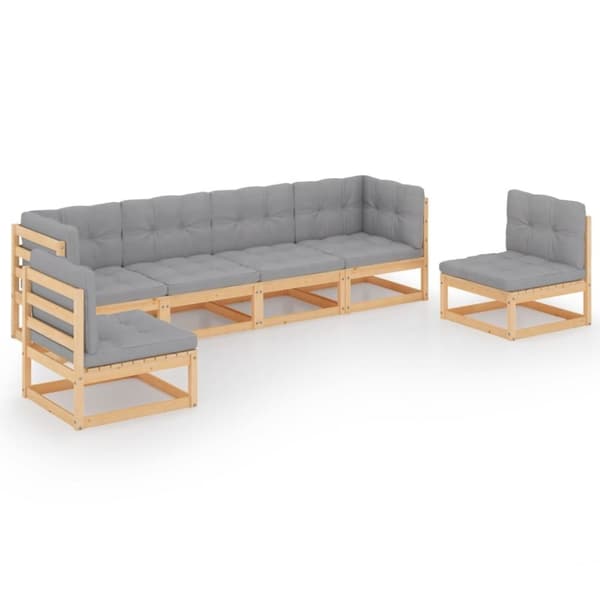 vidaXL Hagesofagruppe med puter 6 deler heltre furu