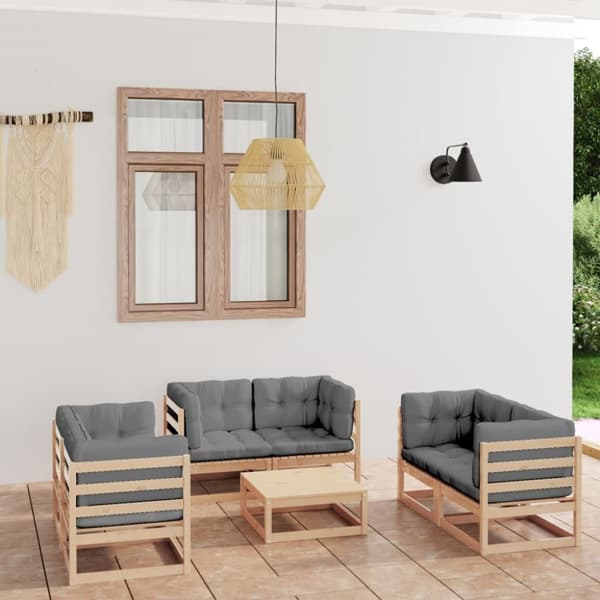 vidaXL Hagesofagruppe med puter 7 deler heltre furu
