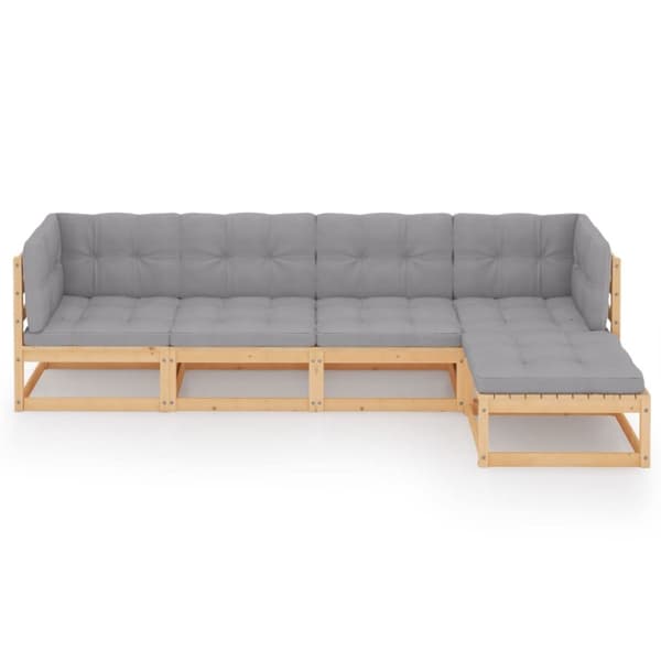vidaXL Hagesofagruppe med puter 5 deler heltre furu