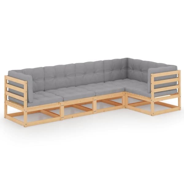 vidaXL Hagesofagruppe med puter 5 deler heltre furu