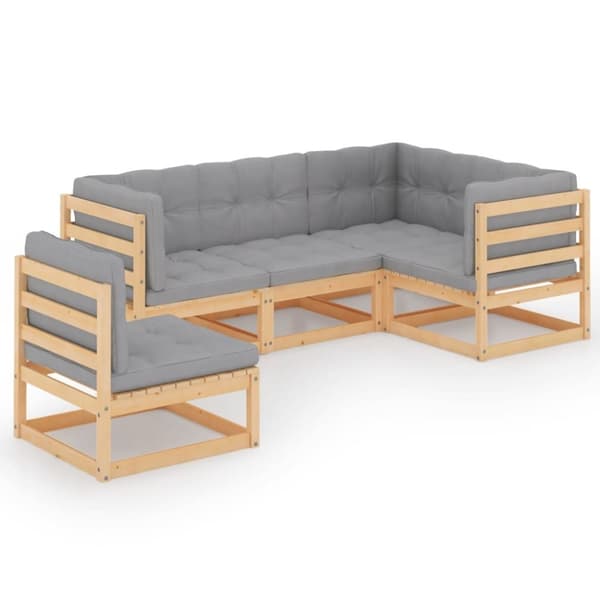 vidaXL Hagesofagruppe med puter 5 deler heltre furu