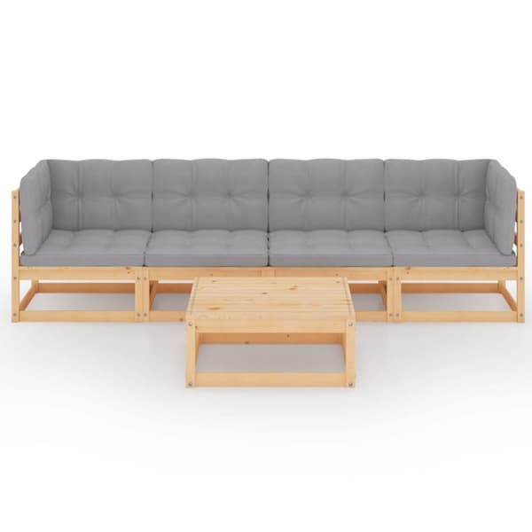 vidaXL Hagesofagruppe med puter 5 deler heltre furu