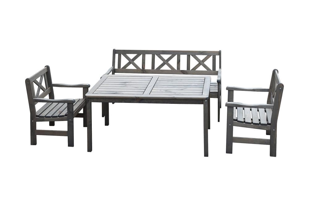 OLIVO Bord Grå + 2 Stolar + Bänk