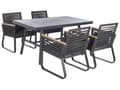 Miniatyrbillede 1 af 11: Havemøbelsæt Sort Stål Glas 150x90 cm 4 Personers Flettet Havestole Moderne Bord Udendørs Terrasse Industrielt Havemøbel Vedligeholdelsesfrit