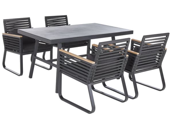 Havemøbelsæt Sort Stål Glas 150x90 cm 4 Personers Flettet Havestole Moderne Bord Udendørs Terrasse Industrielt Havemøbel Vedligeholdelsesfrit
