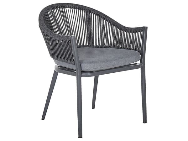 Have Spisestue Sæt 4 Personers Grå Metal Aluminium Mat Finish Udendørs Bord 4 stole Hynder Moderne Stil