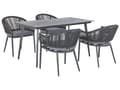 Miniatyrbillede 1 af 11: Have Spisestue Sæt 4 Personers Grå Metal Aluminium Mat Finish Udendørs Bord 4 stole Hynder Moderne Stil