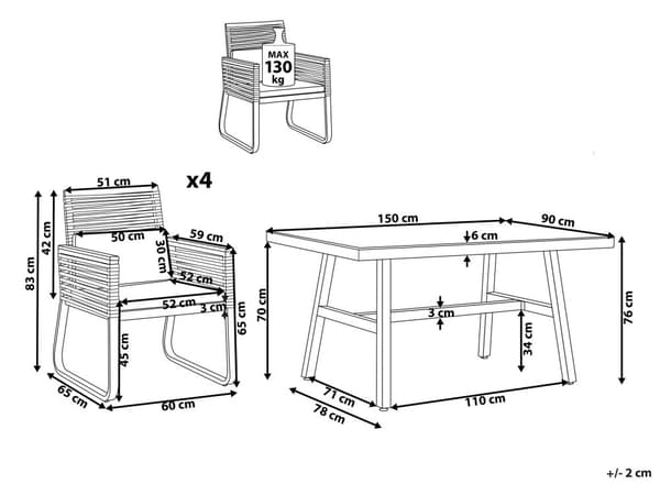 Trädgårdsmöbelset 4-sits Bord Svart Metall Aluminium Matt Yta 4 st Stolar Kuddar Modern