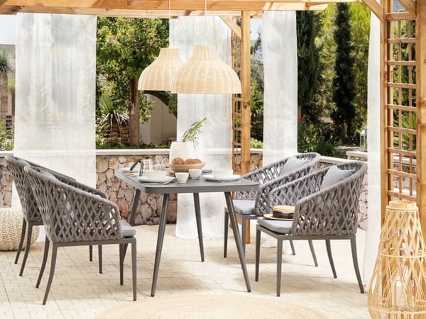 Trädgårdsmöbelset 4-sits Grå Aluminium Matt Yta Bord 4 st Stolar Kuddar Modern