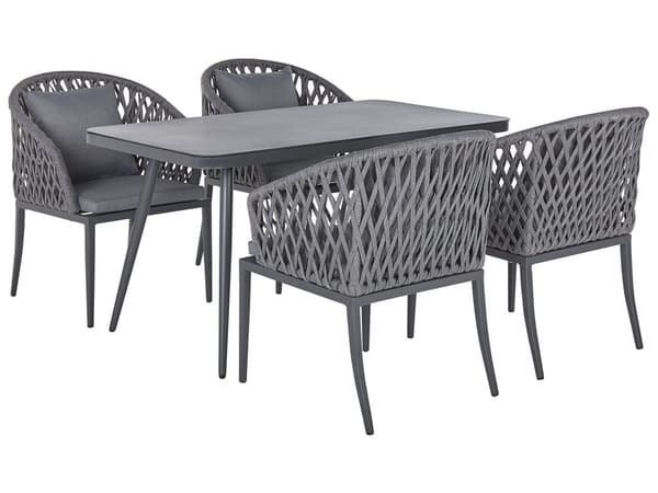 Trädgårdsmöbelset 4-sits Grå Aluminium Matt Yta Bord 4 st Stolar Kuddar Modern