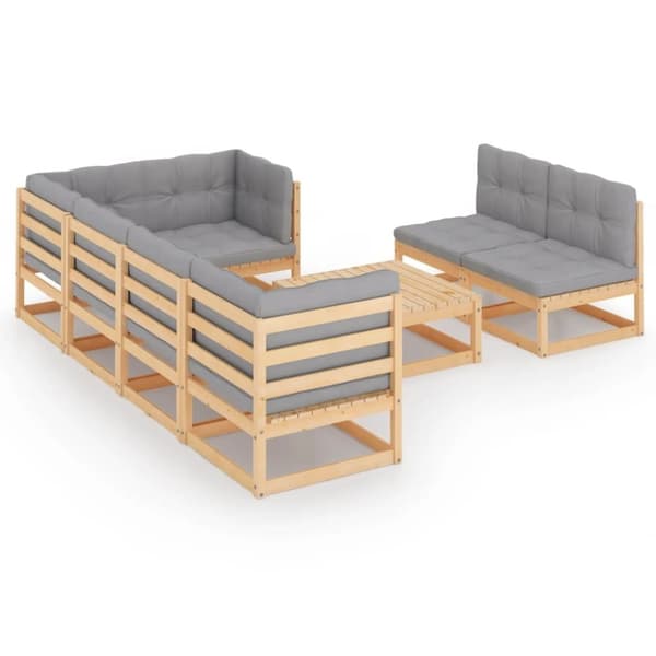 vidaXL Hagesofagruppe med puter 8 deler heltre furu