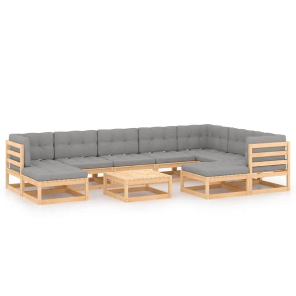 vidaXL Hagesofagruppe med puter 10 deler heltre furu